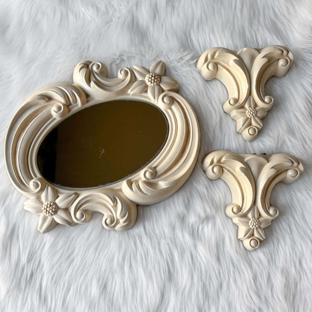 Vintage Miller Studios Hollywood Regency Chalkware Mirror 1967 Floral Sconces
